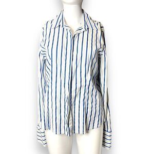 Chadwicks Vertical Striped Button Down Dress Shirt White & Blue Size 8